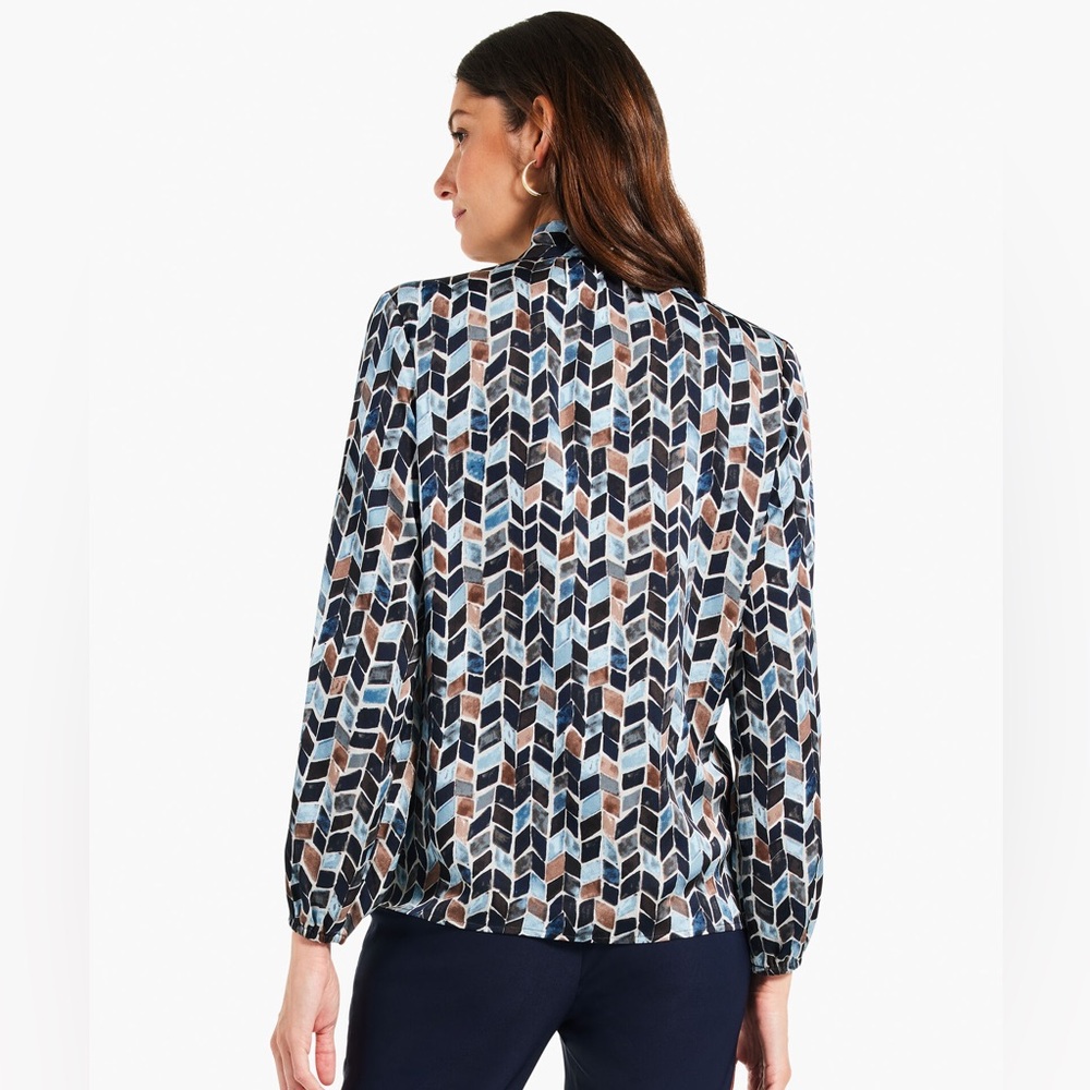 NIC+ZOE HERRINGBONE BLUES TOP Size Large - Picture 2 of 7